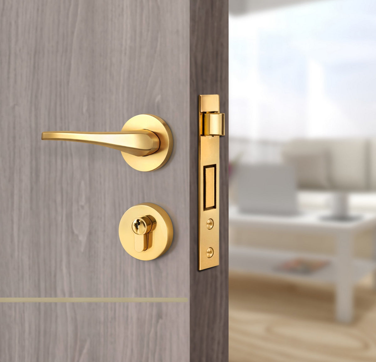 Arctic Ash Interior Door Slab - Elevar 4 Concave Design in Almond Cream epoxy, angled view