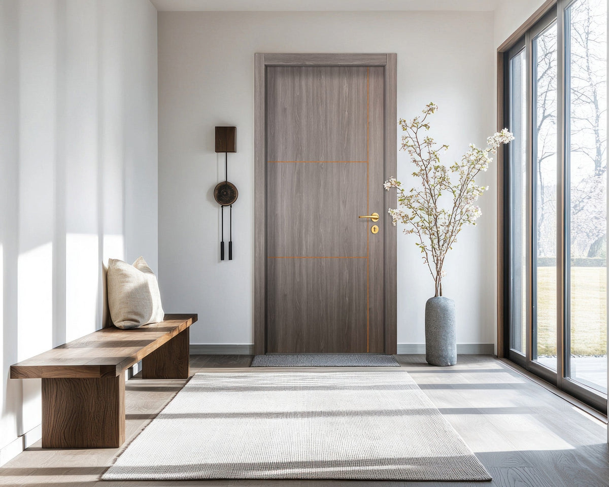 Arctic Ash Interior Door Slab - Axis 2 Concave Design in Copper Pearl epoxy, detail view