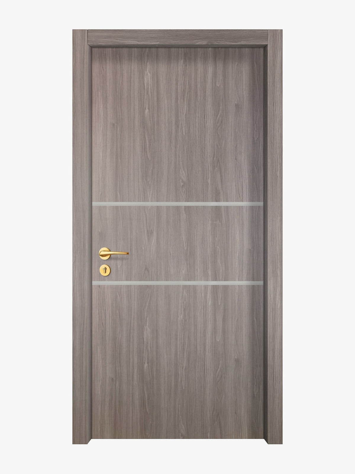 Arctic Ash Interior Door Slab - Elevar 2N Inlay Design in Satin Silver epoxy