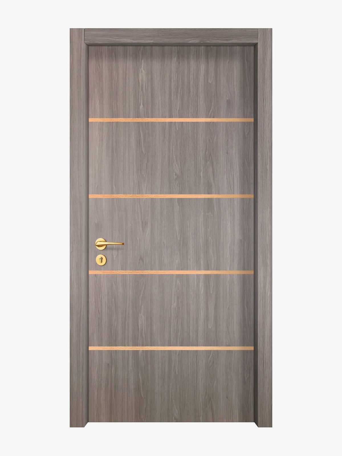 Arctic Ash Interior Door Slab - Elevar 4 Inlay Design in Brushed Rose Gold epoxy