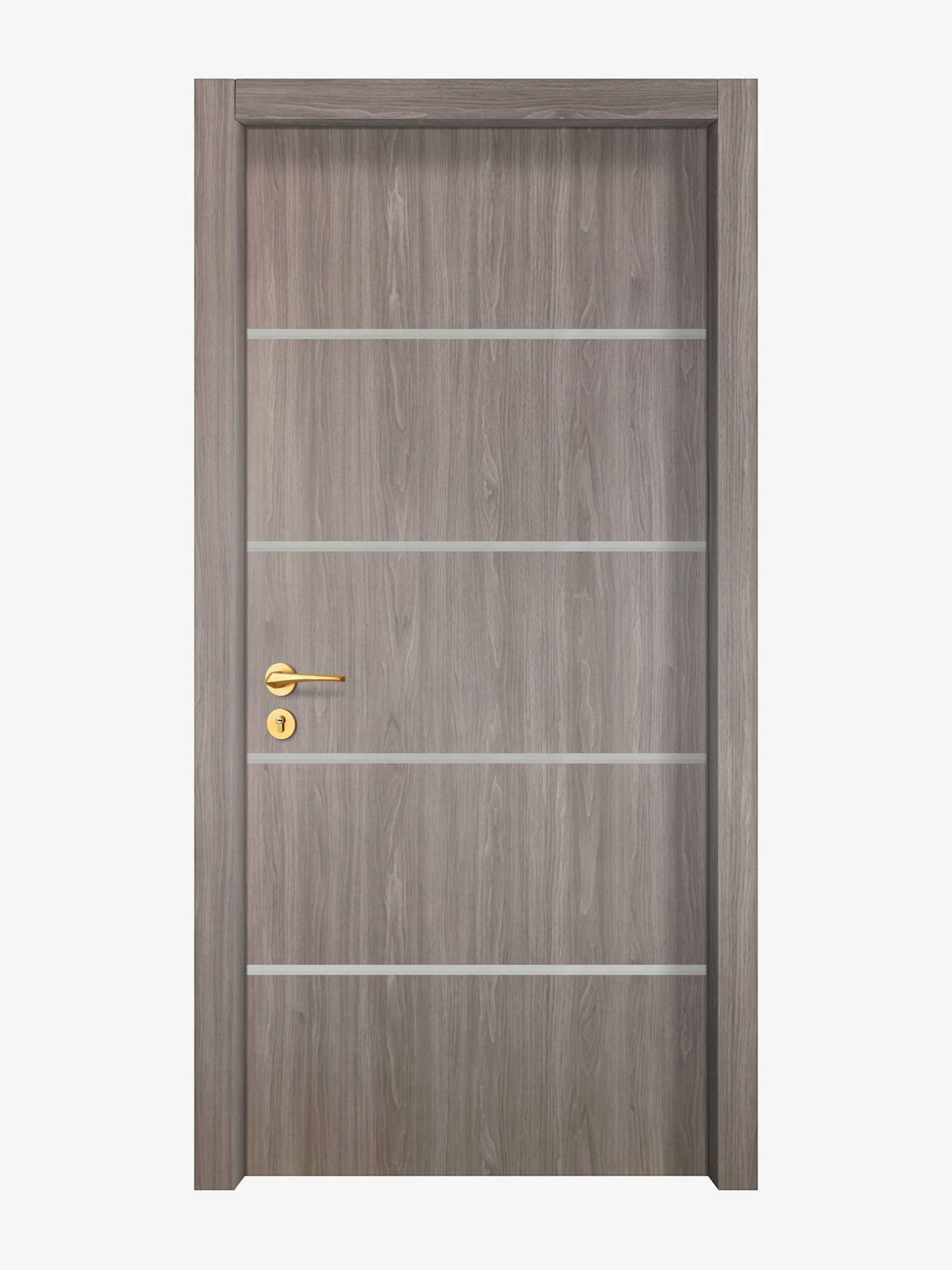 Arctic Ash Interior Door Slab - Elevar 4 Inlay Design in Satin Silver epoxy