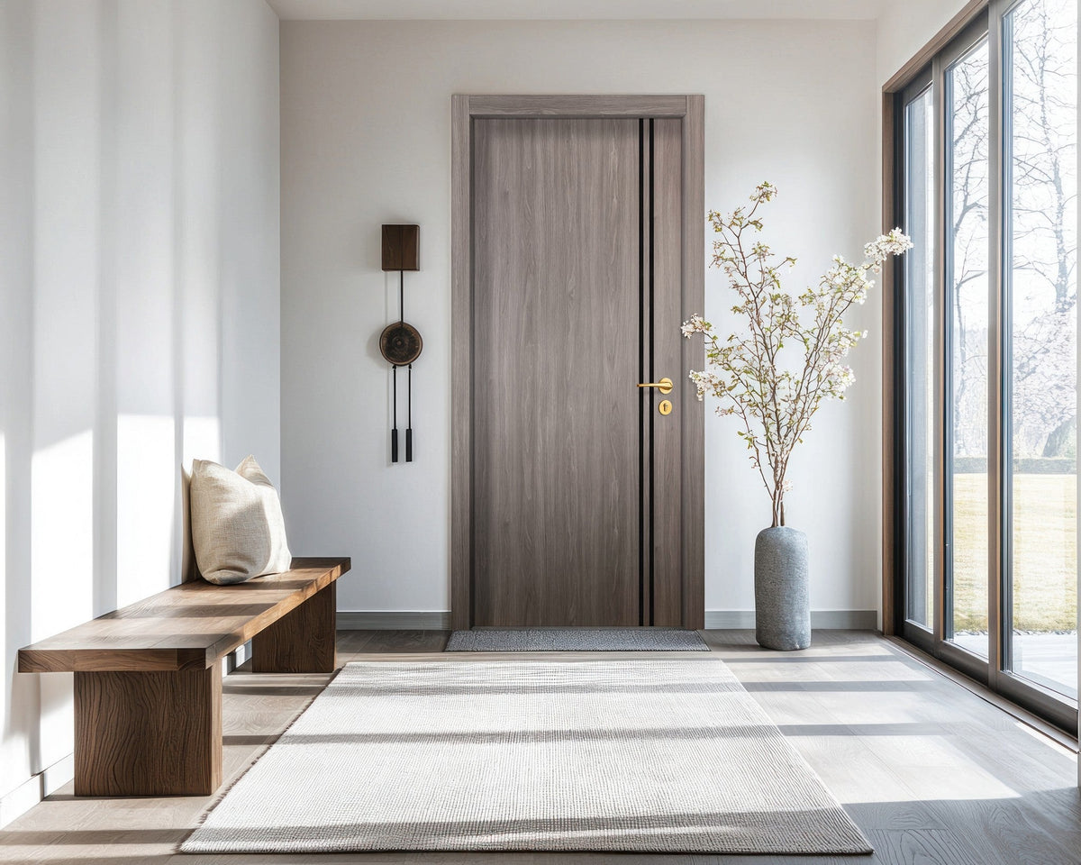 Arctic Ash Interior Door Slab - Aliyah 2L Inlay Design in Glossy Black epoxy, detail view