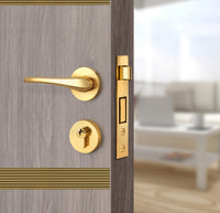 Arctic Ash Interior Double Door Slabs - Elevar 2N Inlay Design in Gold epoxy, angled view