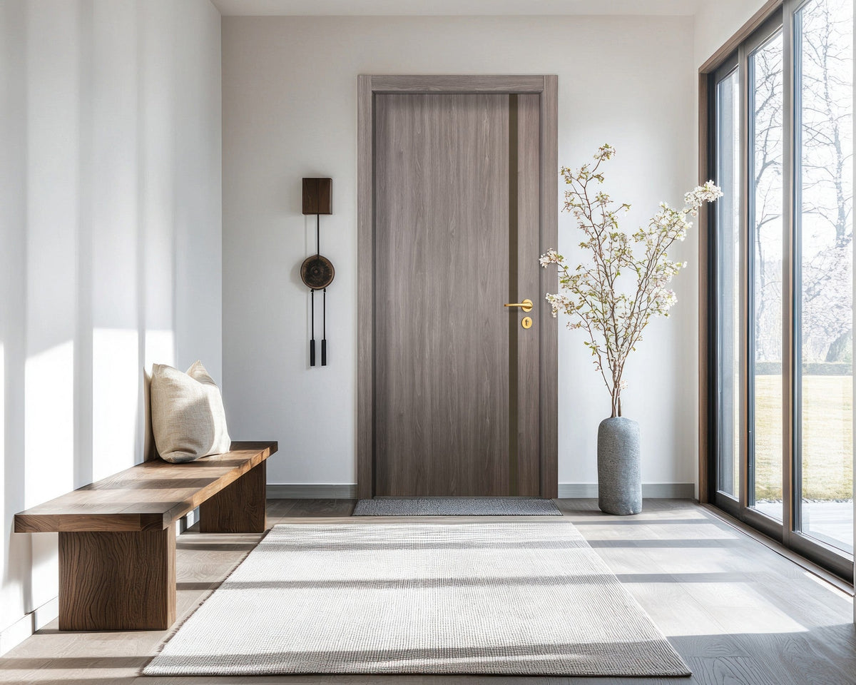 Arctic Ash Interior Door Slab - Aliyah 1L Inlay Design in Bronze epoxy, detail view