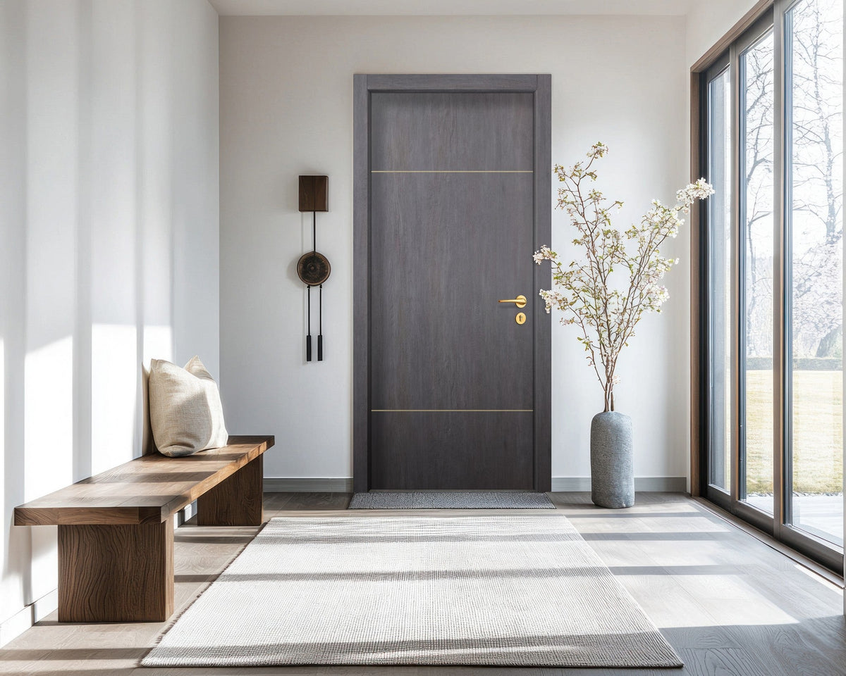 Charcoal Oak Interior Door Slab - Elevar 2W Concave Design in Almond Cream epoxy, detail view