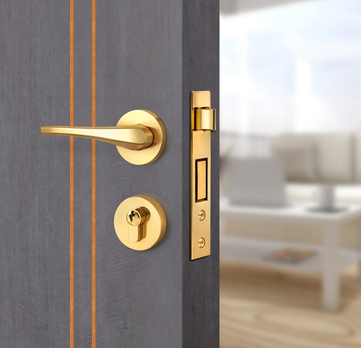 Charcoal Oak Interior Door Slab - Aliyah 2L Concave Design in Copper Pearl epoxy, angled view