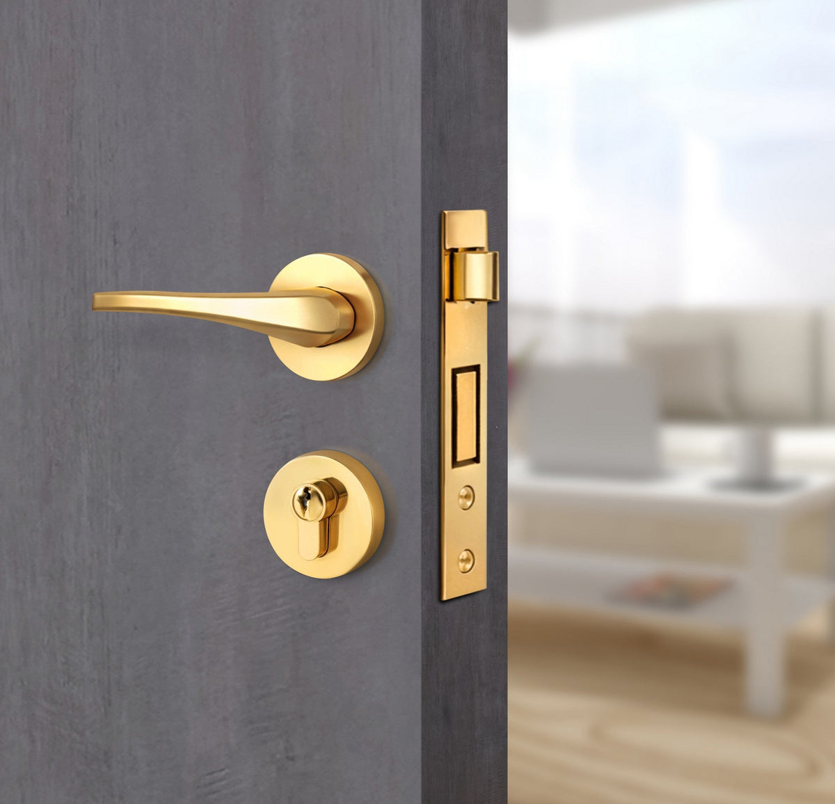 Charcoal Oak Interior Door Slab - Aliyah 1C Concave Design in Copper Pearl epoxy, angled view