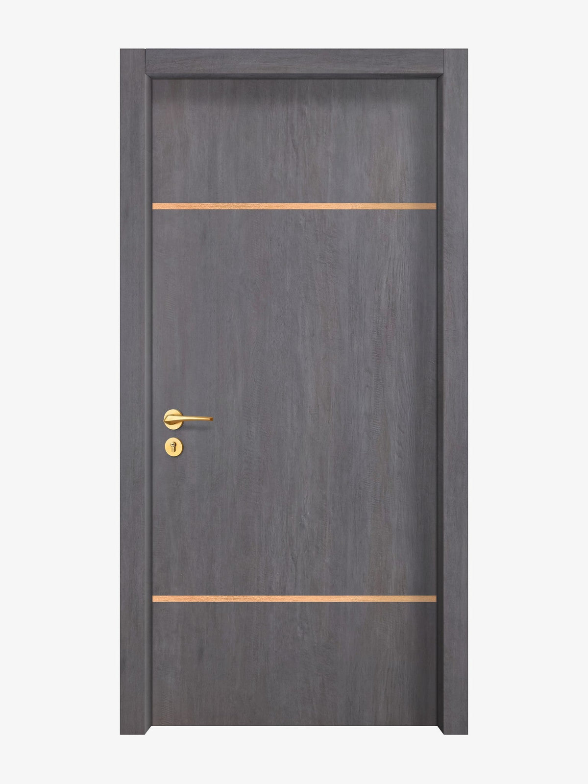 Charcoal Oak Interior Double Door Slabs - Elevar 2W Inlay Design in Brushed Rose Gold epoxy
