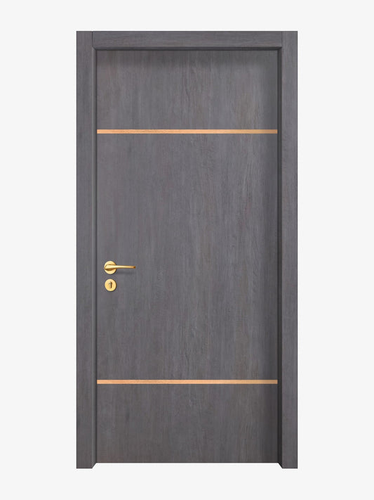Charcoal Oak Interior Door Slab - Elevar 2W Inlay Design in Brushed Rose Gold epoxy
