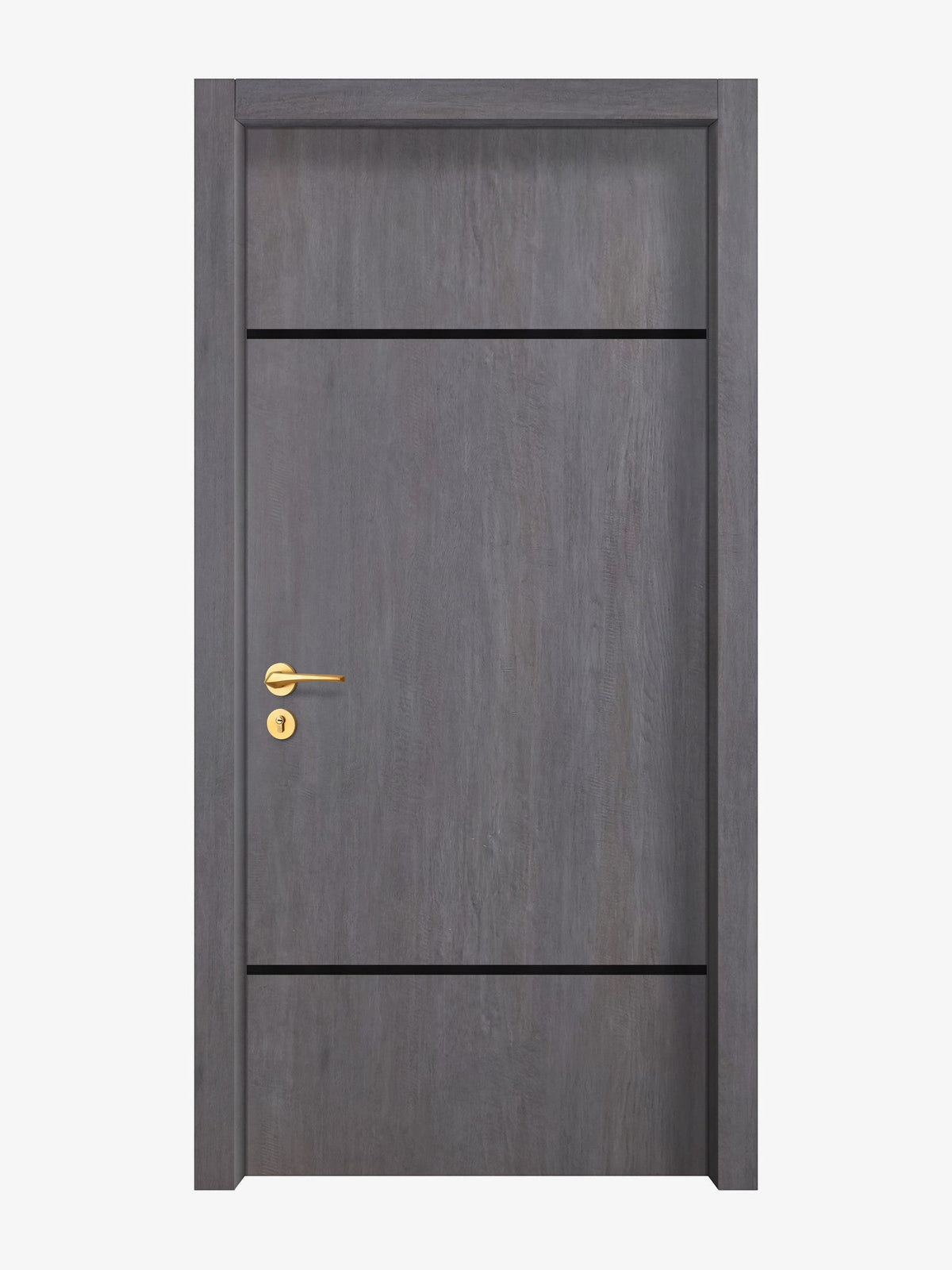 Charcoal Oak Interior Double Door Slabs - Elevar 2W Inlay Design in Glossy Black epoxy
