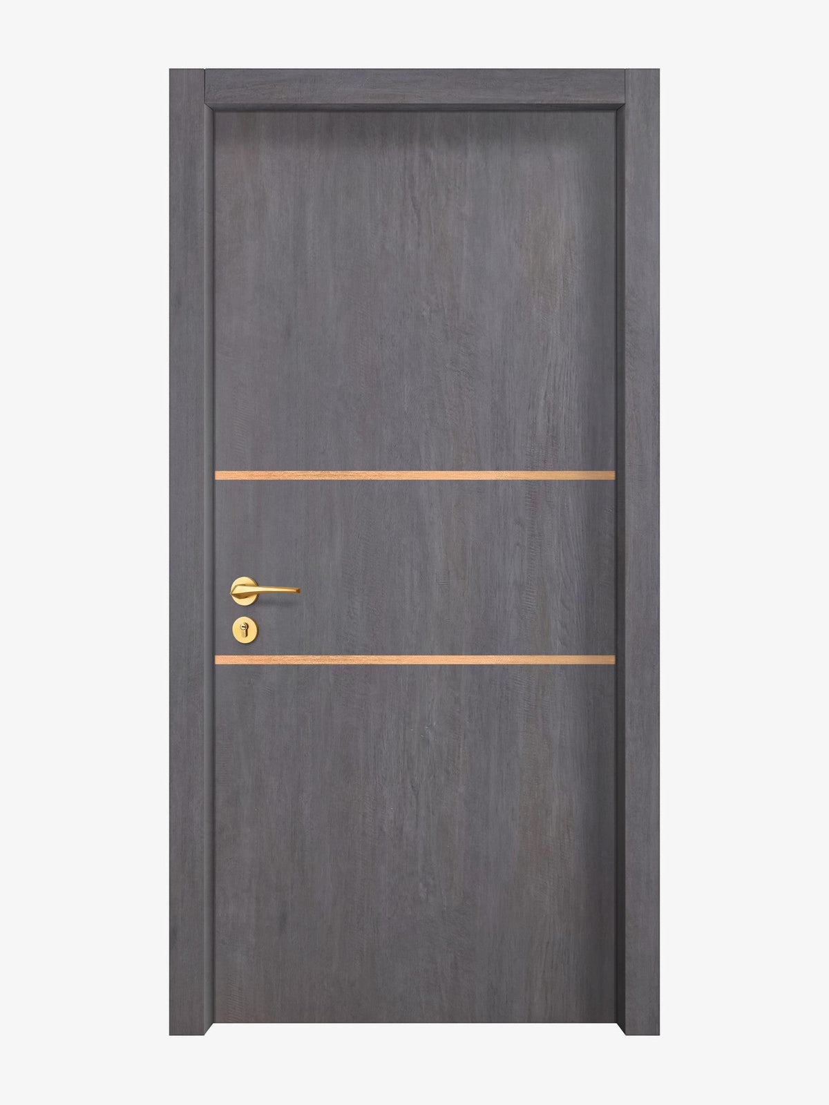 Charcoal Oak Interior Double Door Slabs - Elevar 2N Inlay Design in Brushed Rose Gold epoxy
