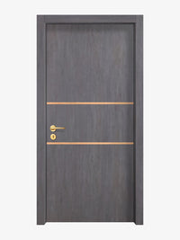 Charcoal Oak Interior Double Door Slabs - Elevar 2N Inlay Design in Brushed Rose Gold epoxy