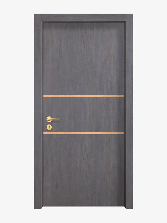 Charcoal Oak Interior Door Slab - Elevar 2N Inlay Design in Brushed Rose Gold epoxy