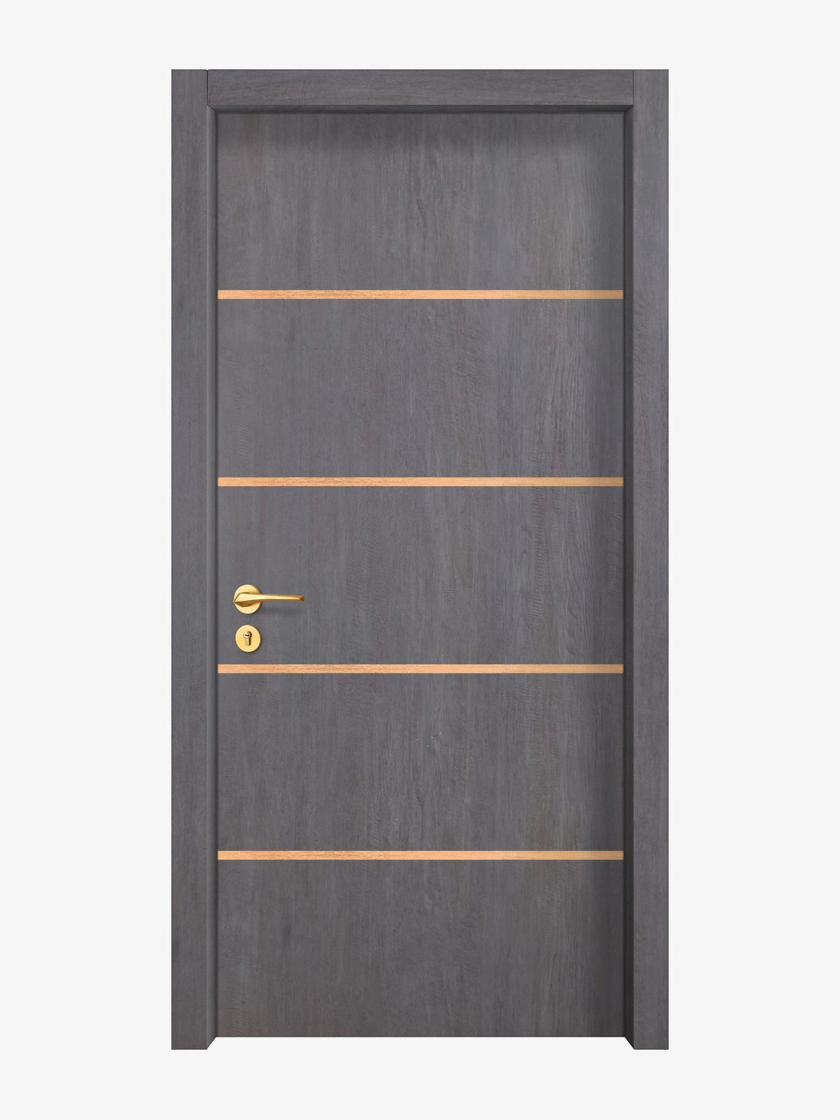 Charcoal Oak Interior Door Slab - Elevar 4 Inlay Design in Brushed Rose Gold epoxy