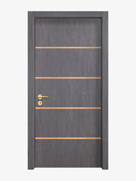 Charcoal Oak Interior Door Slab - Elevar 4 Inlay Design in Brushed Rose Gold epoxy