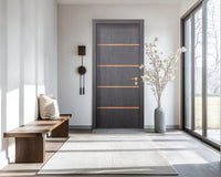 Charcoal Oak Interior Door Slab - Elevar 4 Inlay Design in Brushed Rose Gold epoxy, detail view