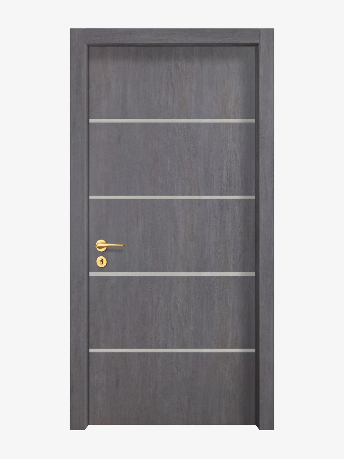 Charcoal Oak Interior Door Slab - Elevar 4 Inlay Design in Satin Silver epoxy