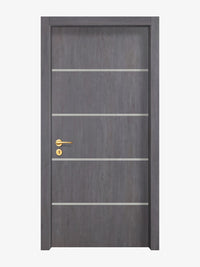 Charcoal Oak Interior Door Slab - Elevar 4 Inlay Design in Satin Silver epoxy