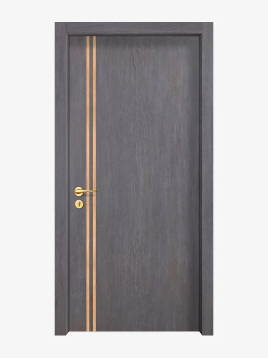 Charcoal Oak Interior Double Door Slabs - Aliyah 2L Inlay Design in Brushed Rose Gold epoxy