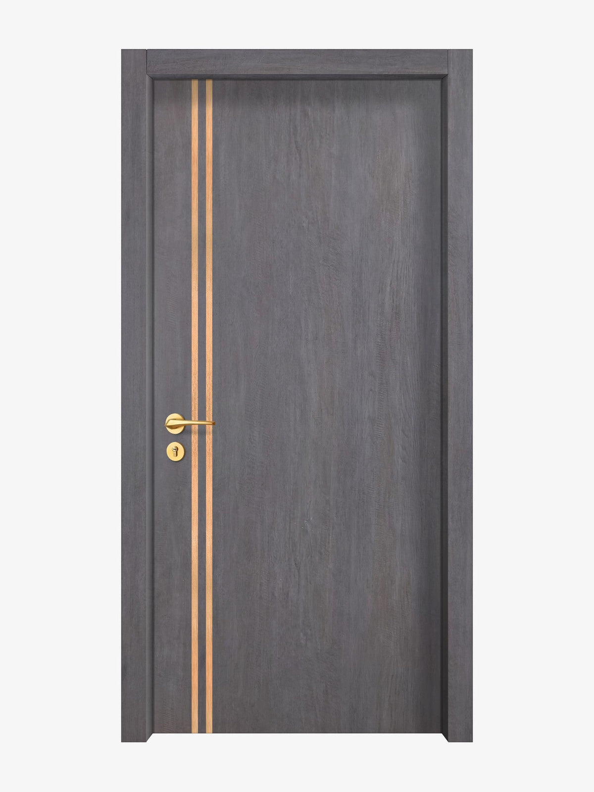 Charcoal Oak Interior Door Slab - Aliyah 2L Inlay Design in Brushed Rose Gold epoxy