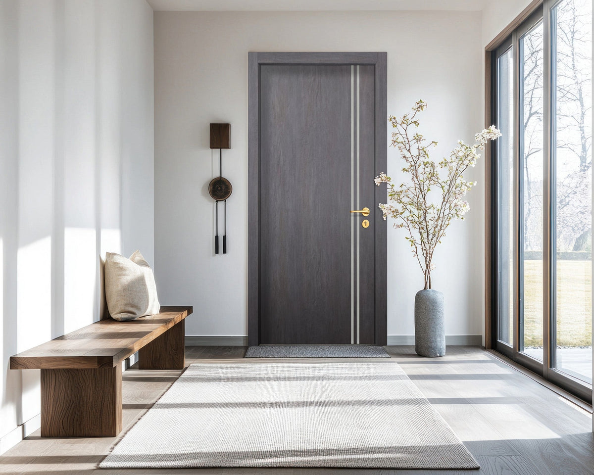 Charcoal Oak Interior Door Slab - Aliyah 2L Inlay Design in Satin Silver epoxy, detail view