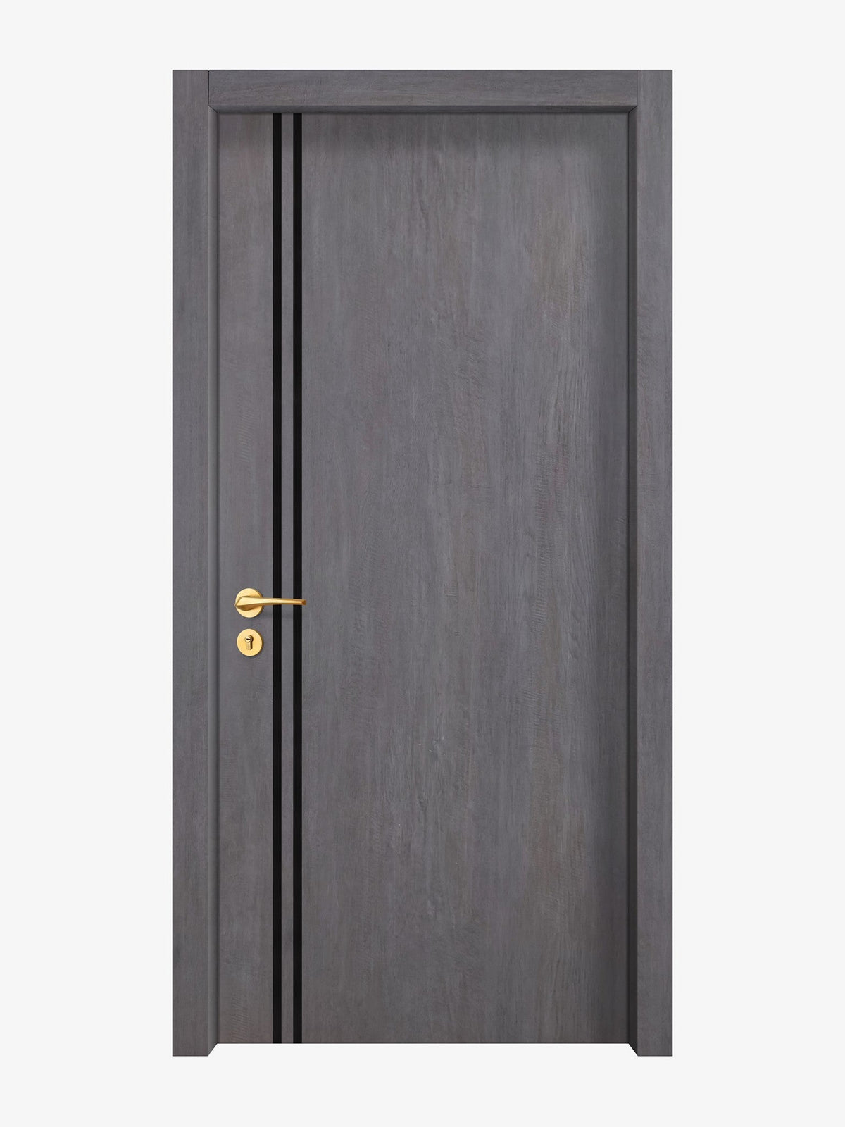 Charcoal Oak Interior Door Slab - Aliyah 2L Inlay Design in Glossy Black epoxy