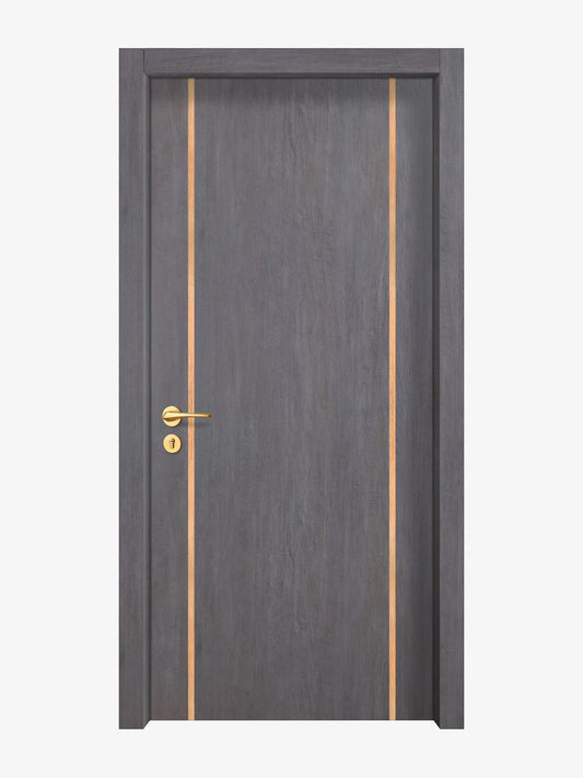 Charcoal Oak Interior Door Slab - Aliyah 2 Inlay Design in Brushed Rose Gold epoxy