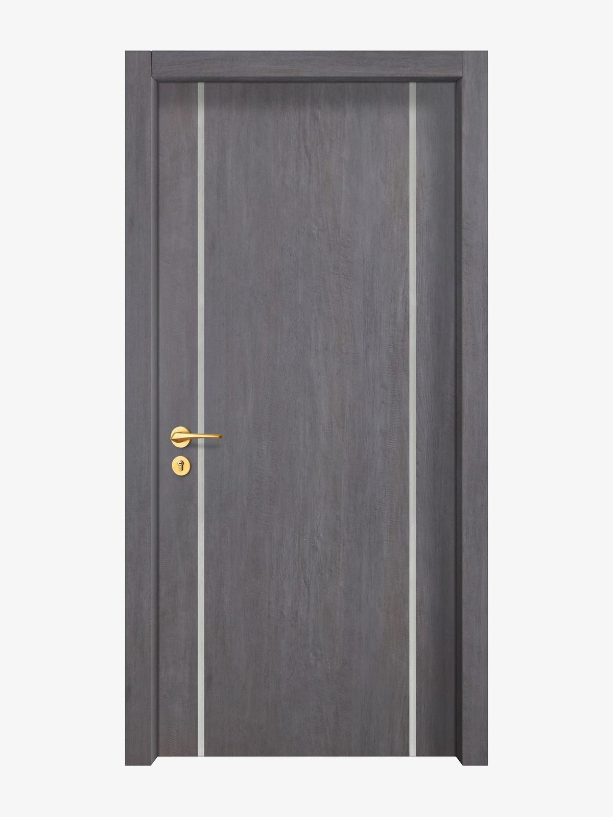 Charcoal Oak Interior Door Slab - Aliyah 2 Inlay Design in Satin Silver epoxy