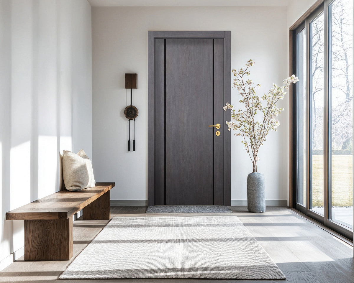Charcoal Oak Interior Door Slab - Aliyah 2 Inlay Design in Glossy Black epoxy, detail view