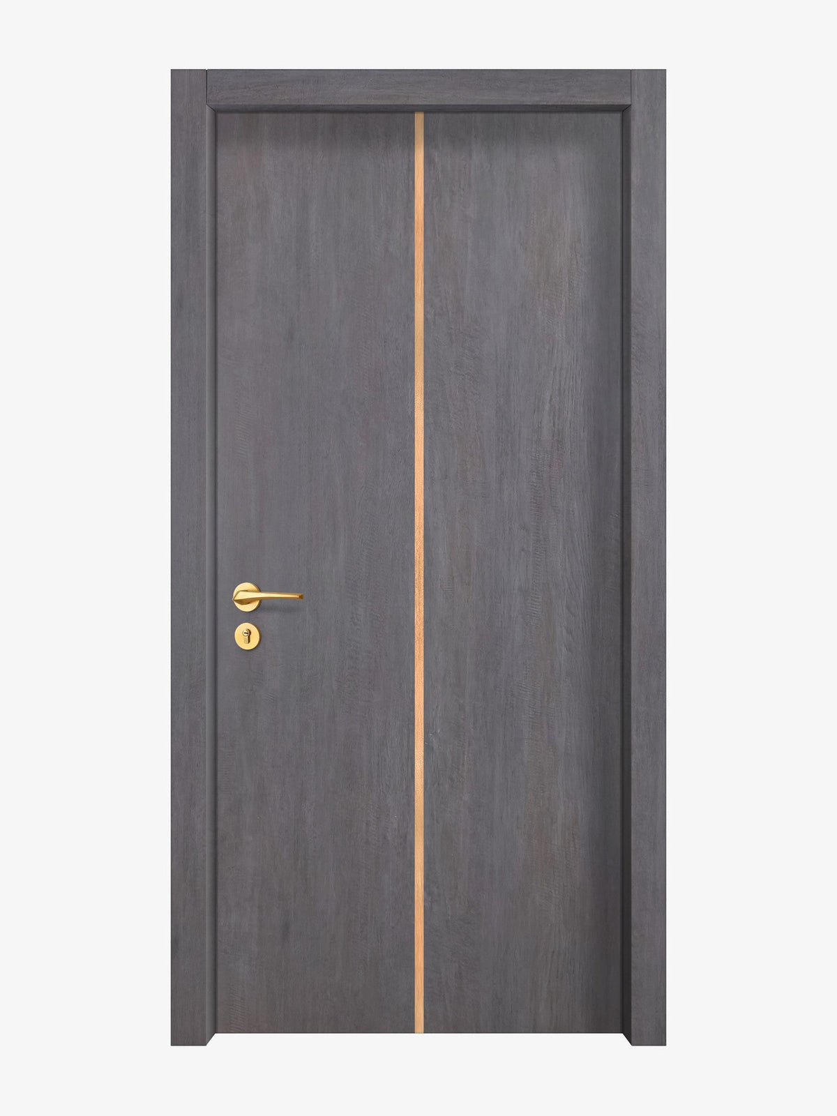 Charcoal Oak Interior Double Door Slabs - Aliyah 1C Inlay Design in Brushed Rose Gold epoxy
