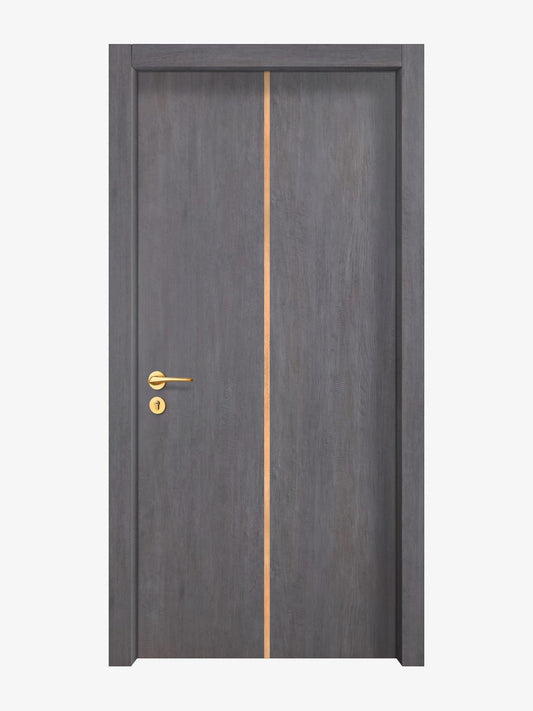 Charcoal Oak Interior Double Door Slabs - Aliyah 1C Inlay Design in Brushed Rose Gold epoxy
