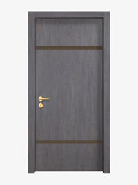 Charcoal Oak Interior Double Door Slabs - Elevar 2W Inlay Design in Bronze epoxy