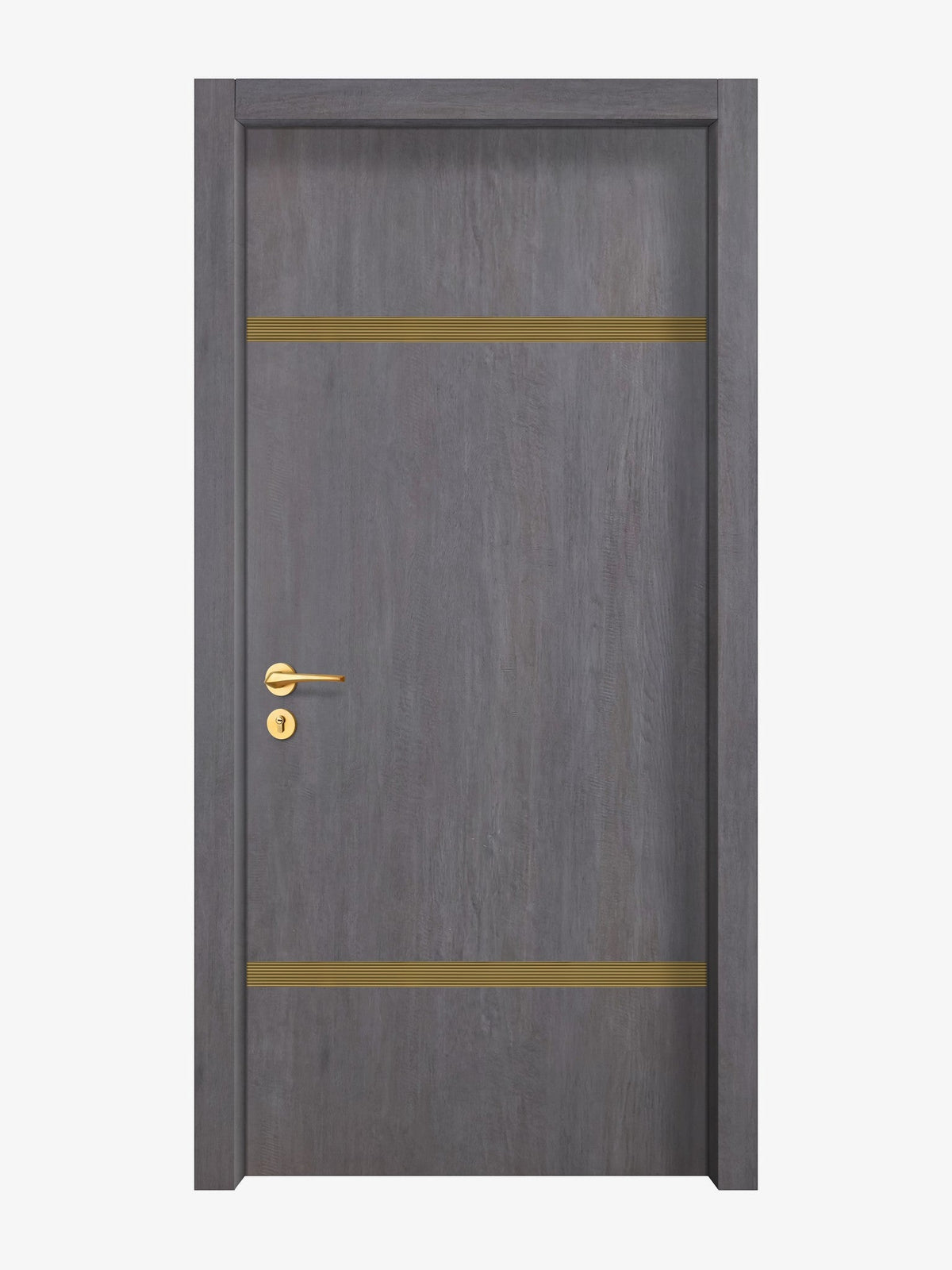 Charcoal Oak Interior Double Door Slabs - Elevar 2W Inlay Design in Gold epoxy