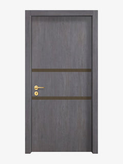 Charcoal Oak Interior Double Door Slabs - Elevar 2N Inlay Design (I5002)