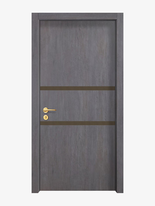Charcoal Oak Interior Double Door Slabs - Elevar 2N Inlay Design in Bronze epoxy