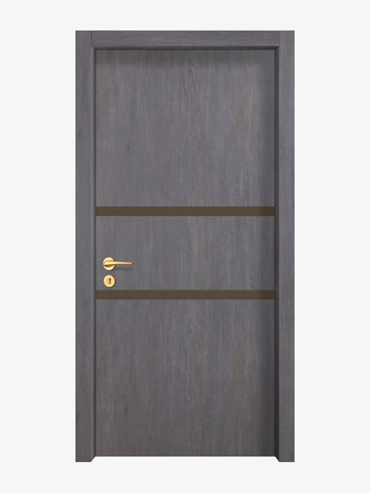 Charcoal Oak Interior Door Slab - Elevar 2N Inlay Design in Bronze epoxy