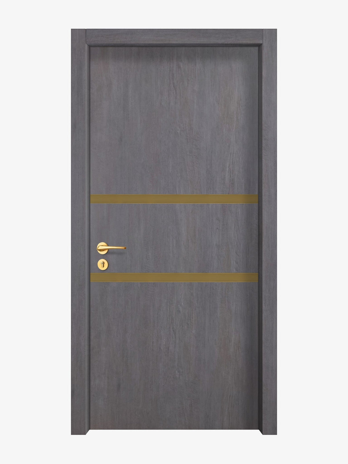 Charcoal Oak Interior Double Door Slabs - Elevar 2N Inlay Design in Gold epoxy