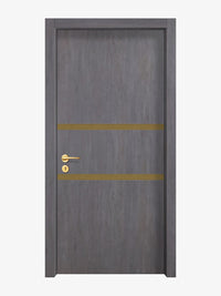 Charcoal Oak Interior Double Door Slabs - Elevar 2N Inlay Design in Gold epoxy