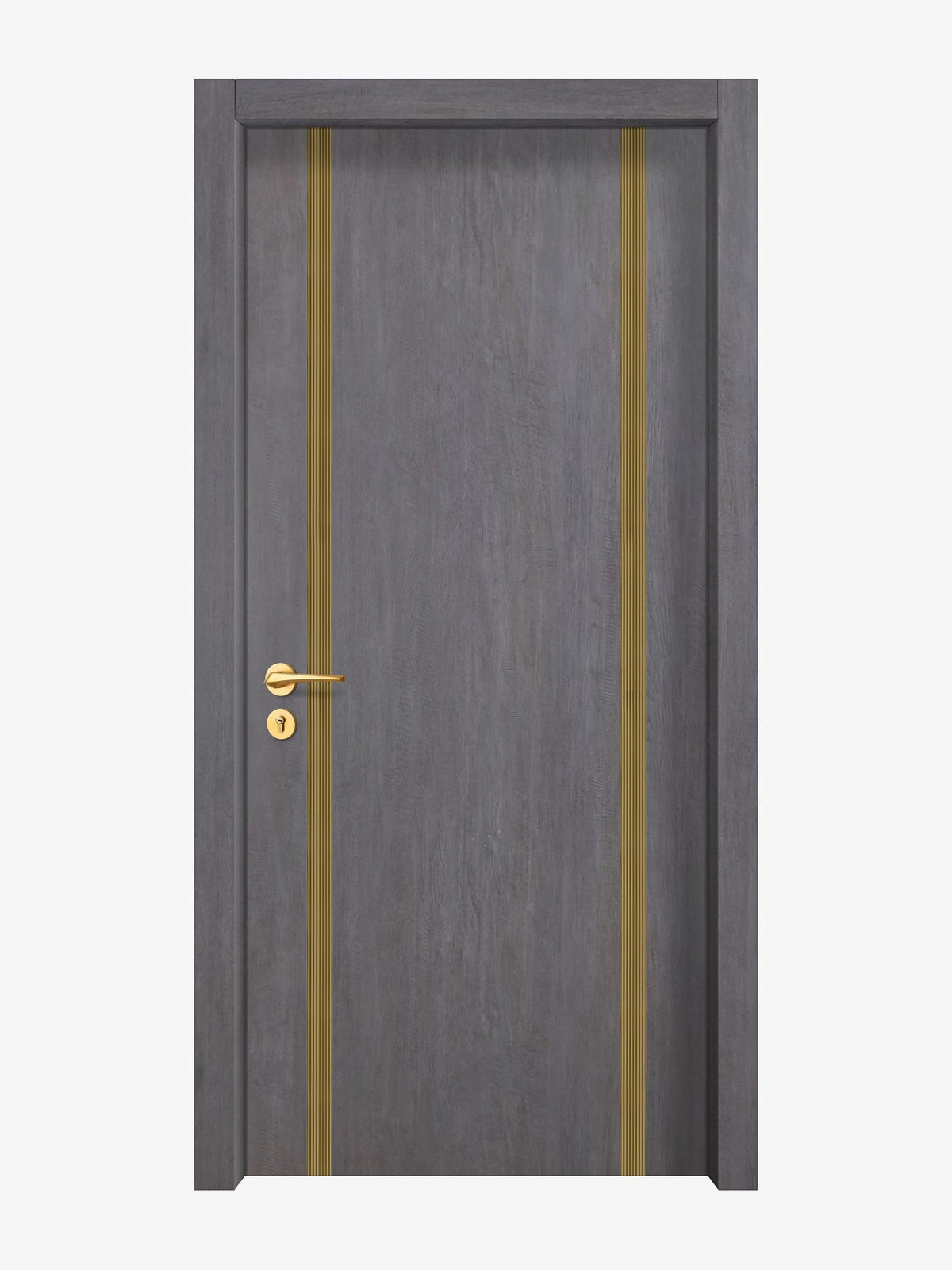 Charcoal Oak Interior Double Door Slabs - Aliyah 2 Inlay Design in Gold epoxy