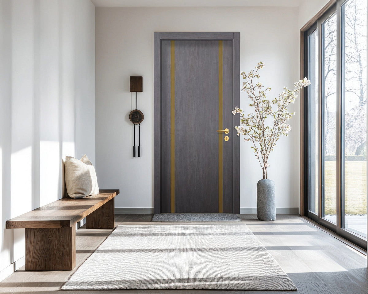 Charcoal Oak Interior Door Slab - Aliyah 2 Inlay Design in Gold epoxy, detail view
