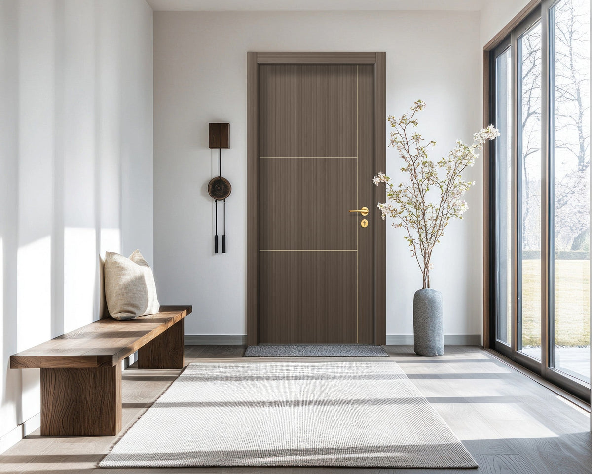 Dark Walnut Interior Door Slab - Axis 2 Concave Design in Almond Cream epoxy, detail view