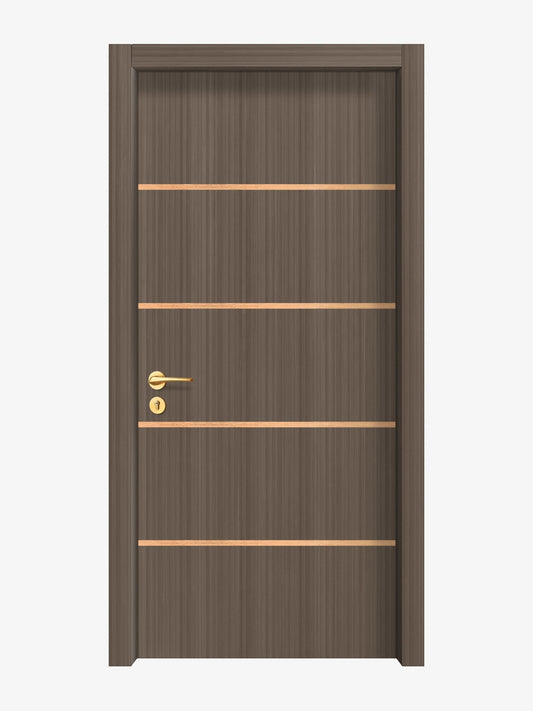 Dark Walnut Interior Double Door Slabs - Elevar 4 Inlay Design in Brushed Rose Gold epoxy