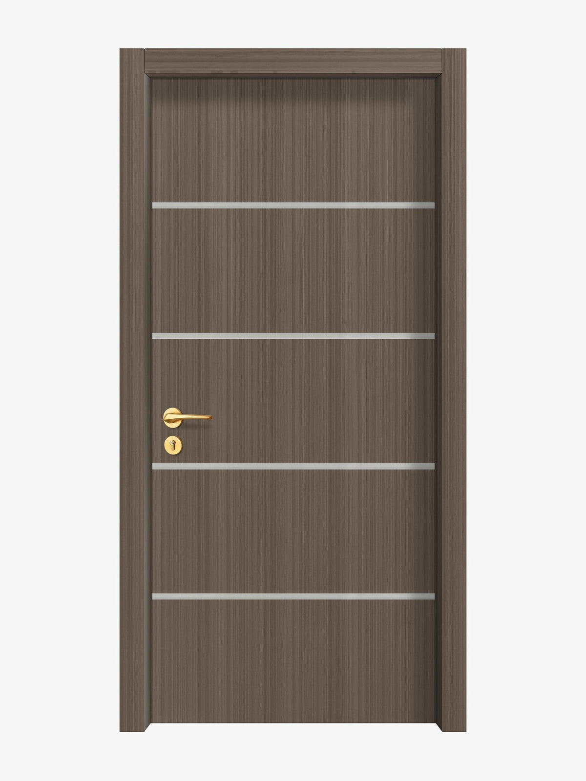 Dark Walnut Interior Door Slab - Elevar 4 Inlay Design in Satin Silver epoxy