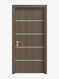 Dark Walnut Interior Door Slab - Elevar 4 Inlay Design in Satin Silver epoxy