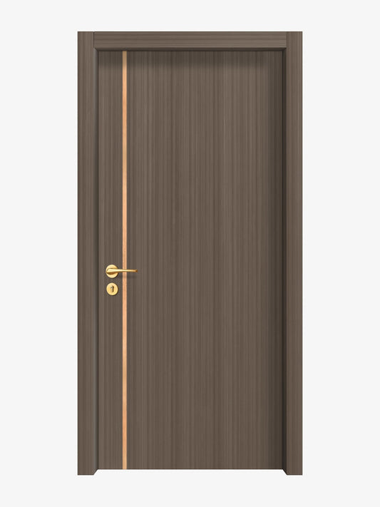 Dark Walnut Interior Door Slab - Aliyah 1L Inlay Design in Brushed Rose Gold epoxy