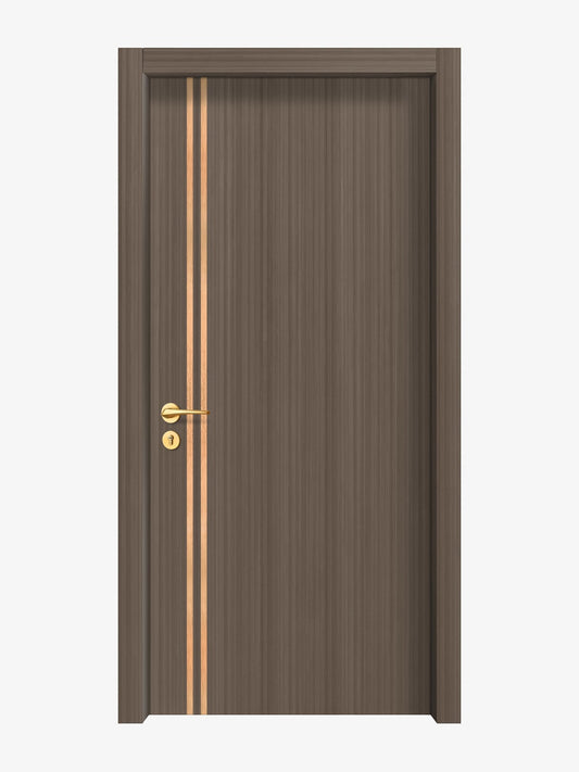 Dark Walnut Interior Double Door Slabs - Aliyah 2L Inlay Design in Brushed Rose Gold epoxy