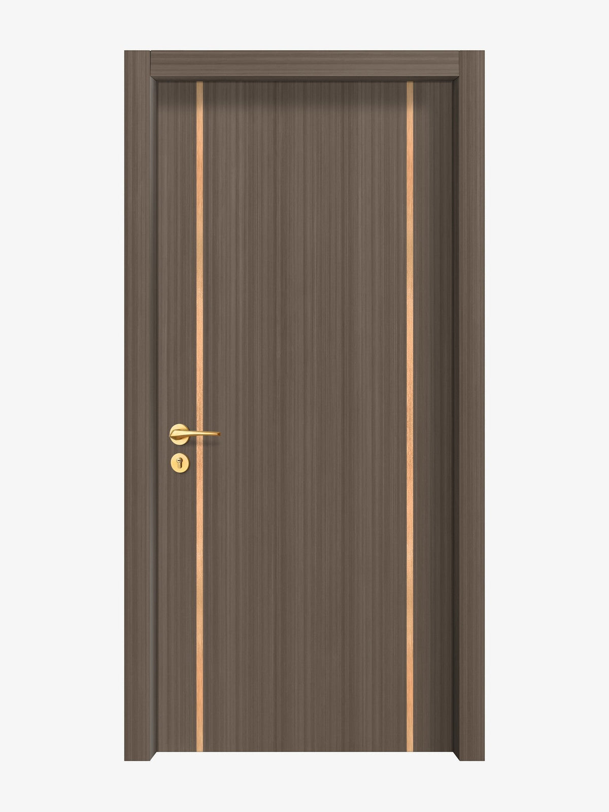 Dark Walnut Interior Double Door Slabs - Aliyah 2 Inlay Design in Brushed Rose Gold epoxy