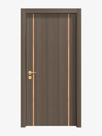 Dark Walnut Interior Double Door Slabs - Aliyah 2 Inlay Design in Brushed Rose Gold epoxy