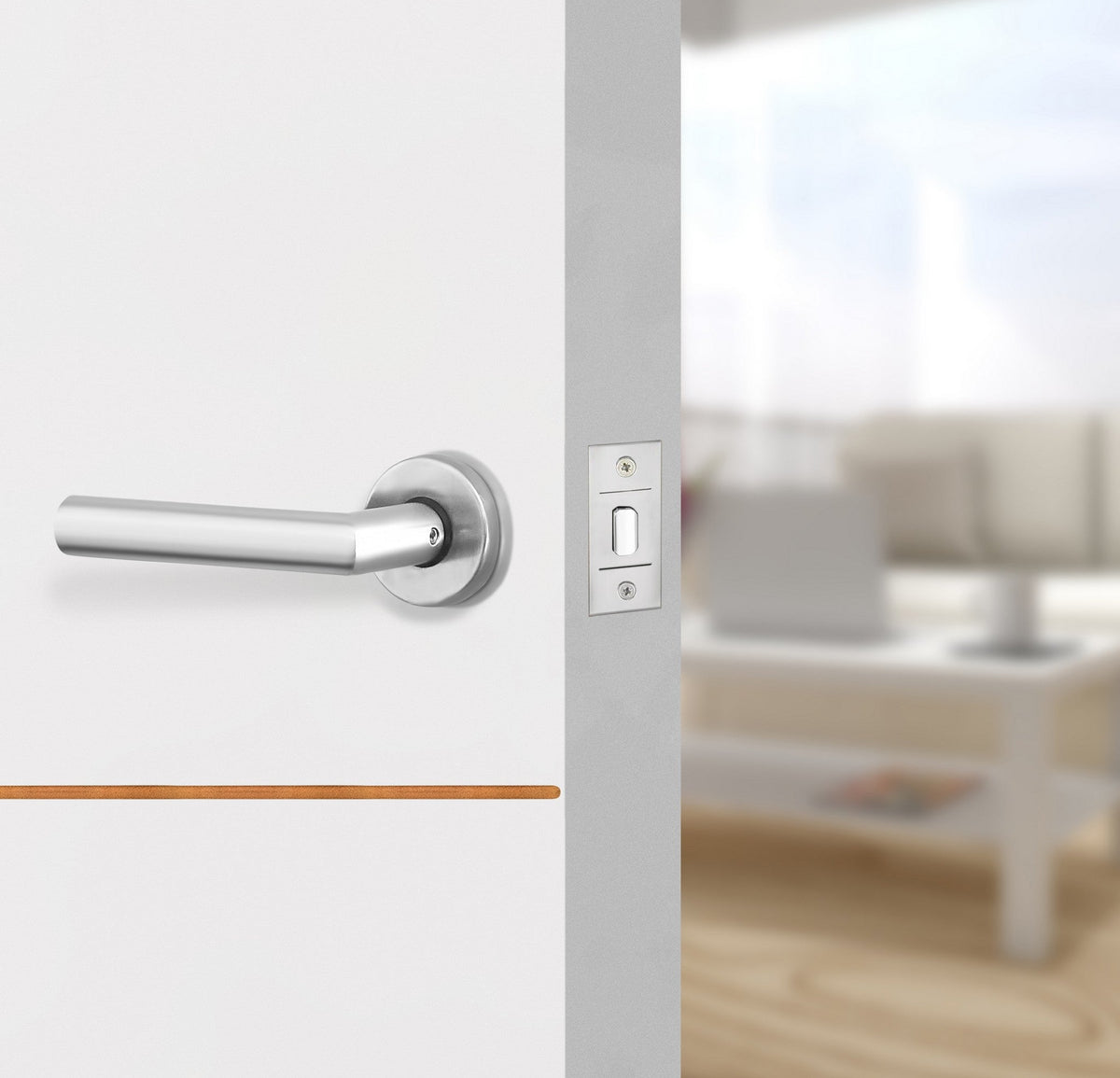 Glacier White Interior Double Door Slabs - Elevar 4 Concave Design in Copper Pearl epoxy, angled view