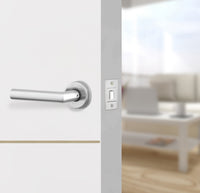Glacier White Interior Door Slab - Elevar 4 Concave Design in Almond Cream epoxy, angled view